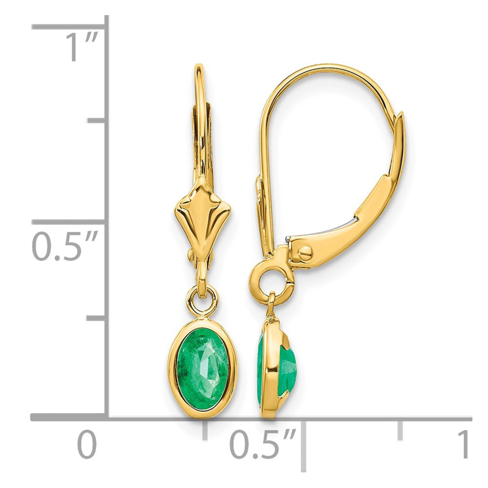 14k 6x4 Oval Bezel May/Emerald Leverback Earrings