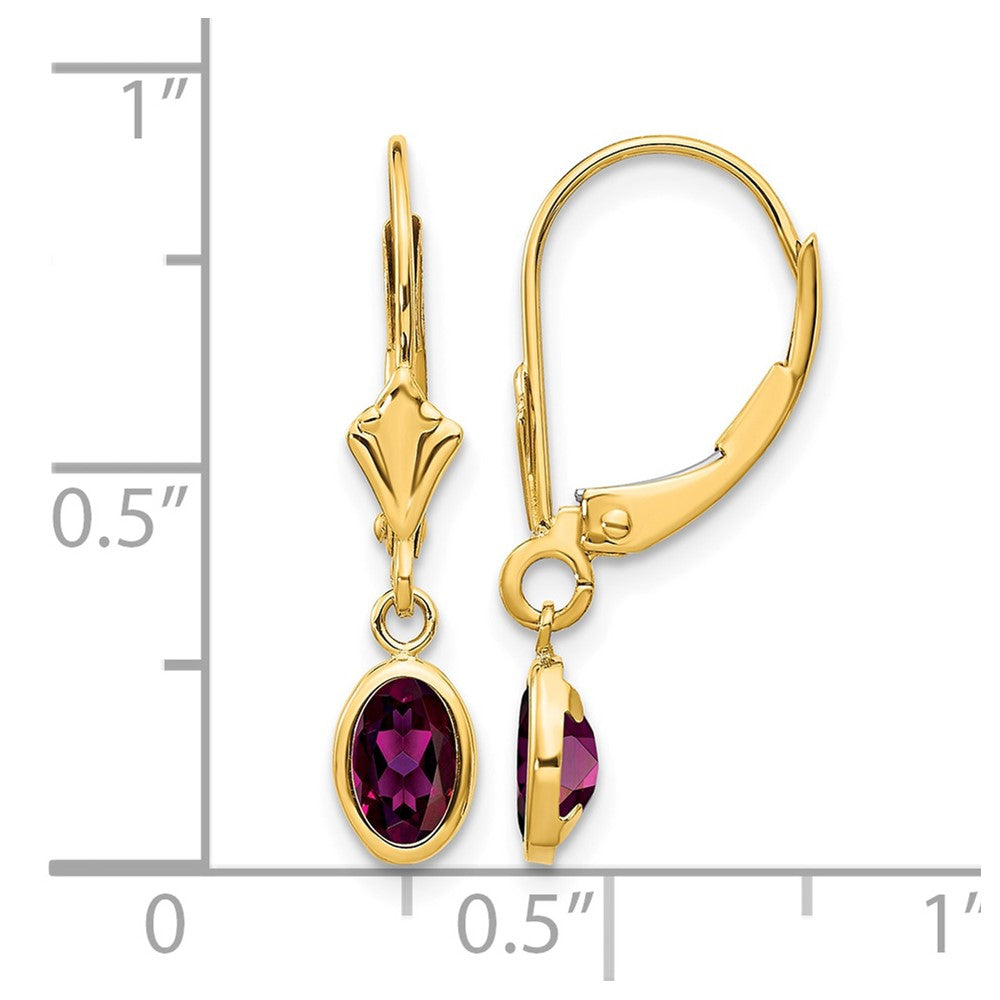 14k 6x4 Oval Bezel June/Rhodolite Leverback Earrings