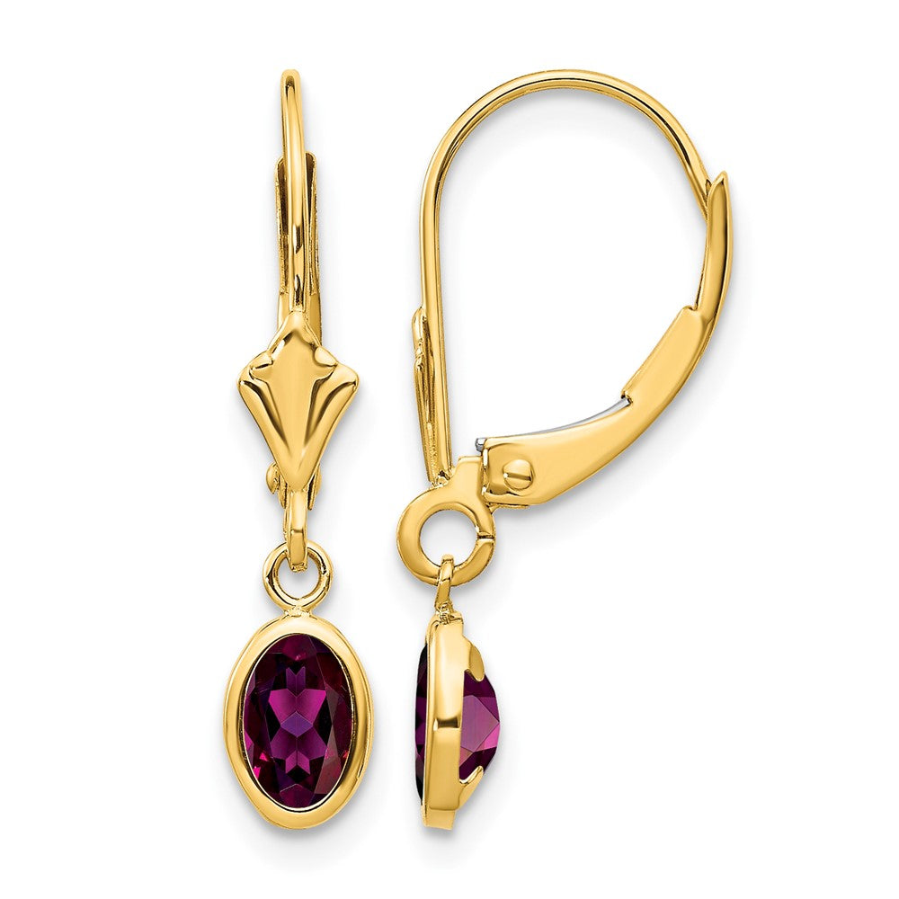 14k 6x4 Oval Bezel June/Rhodolite Leverback Earrings
