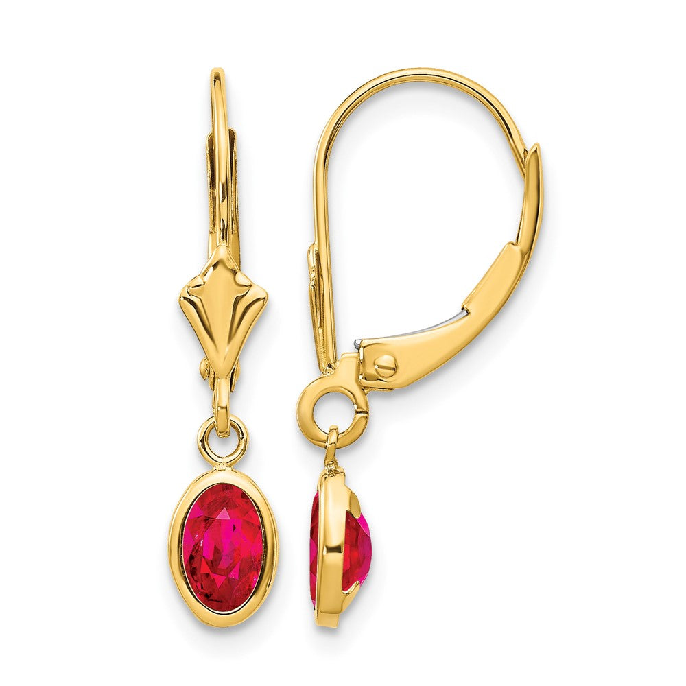 14k 6x4 Oval Bezel July/Ruby Leverback Earrings