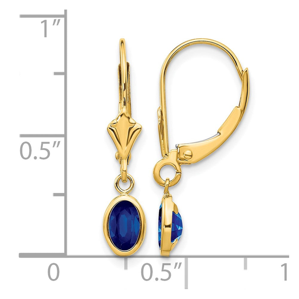 14k 6x4 Oval Bezel September/Sapphire Leverback Earrings