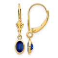 14k 6x4 Oval Bezel September/Sapphire Leverback Earrings