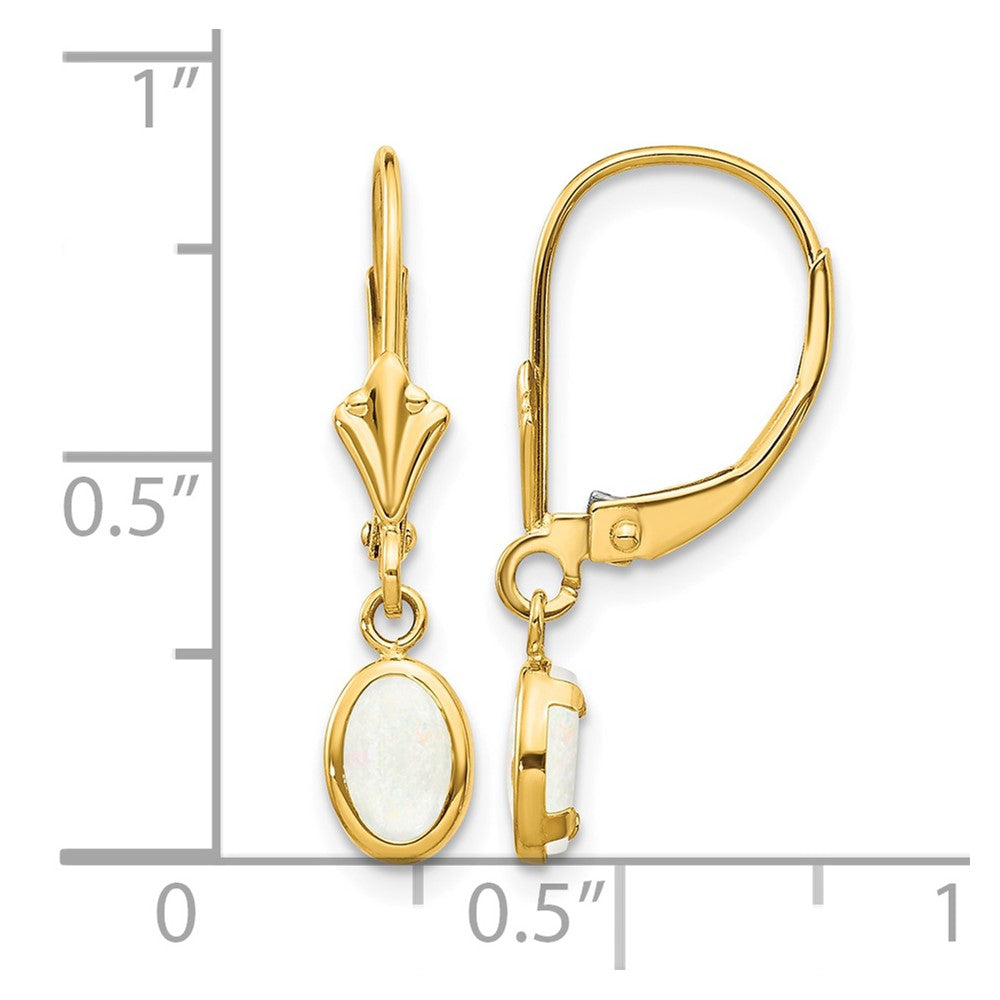 14k 6x4 Oval Bezel October/Opal Leverback Earrings