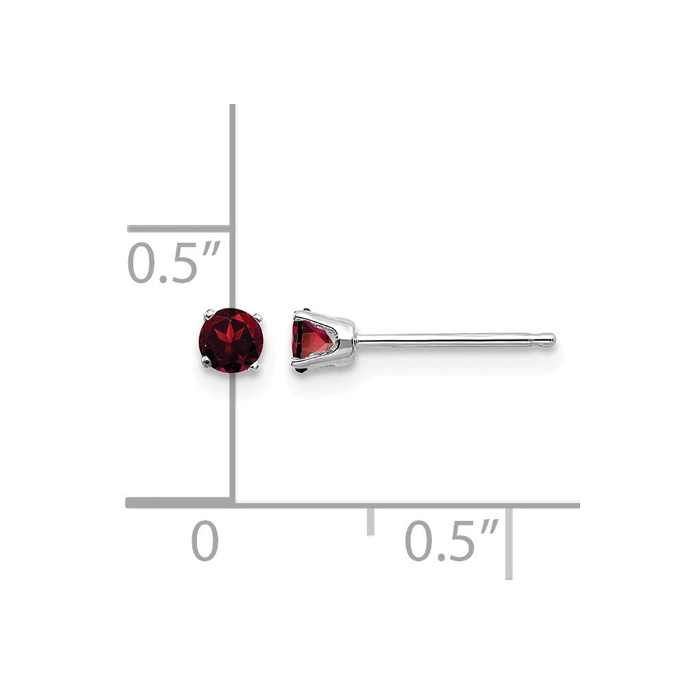 14k White Gold 3mm Garnet Stud Earrings