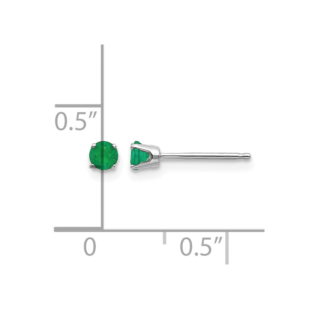 14k White Gold 3mm Emerald Stud Earrings