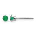 14k White Gold 3mm Emerald Stud Earrings