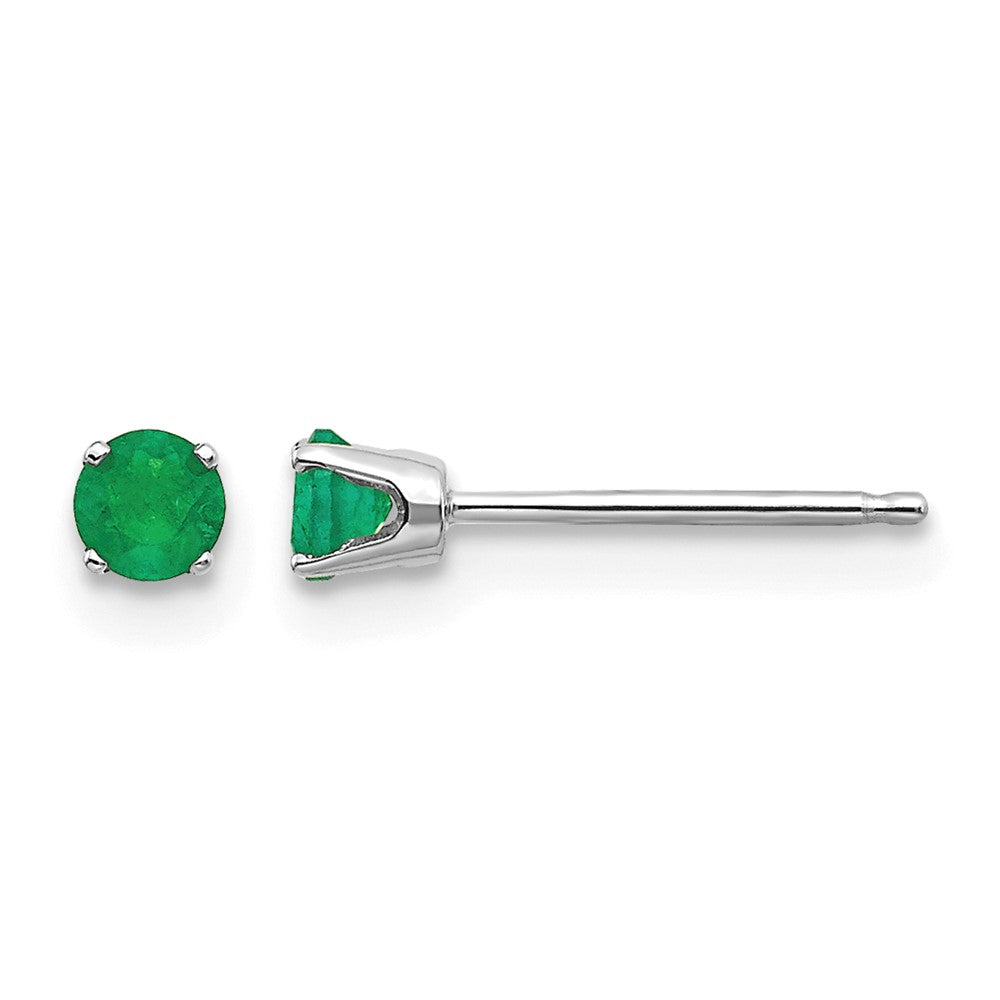 14k White Gold 3mm Emerald Stud Earrings