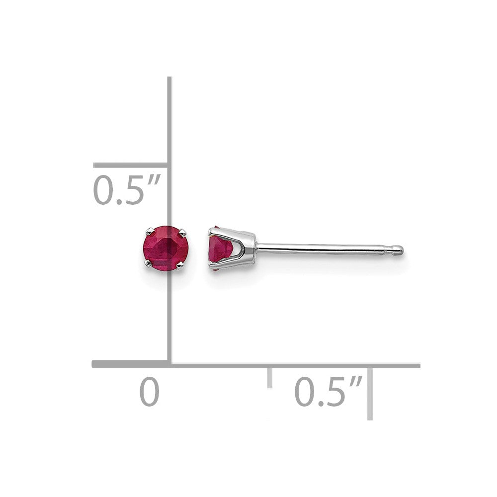 14k White Gold 3mm Ruby Stud Earrings