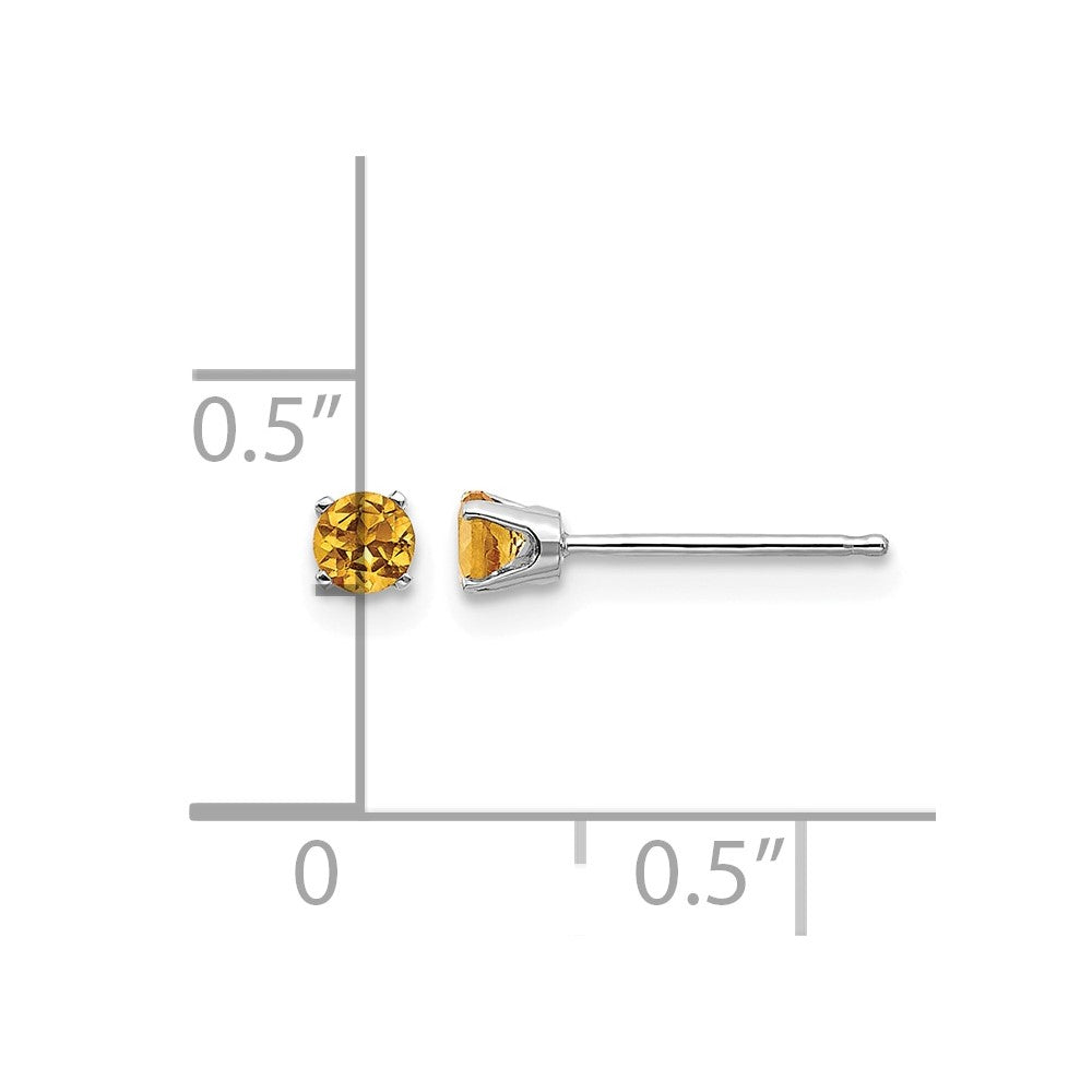 14k White Gold 3mm Citrine Stud Earrings
