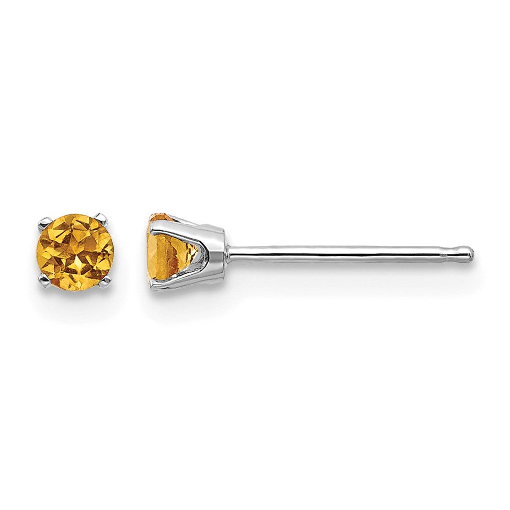 14k White Gold 3mm Citrine Stud Earrings