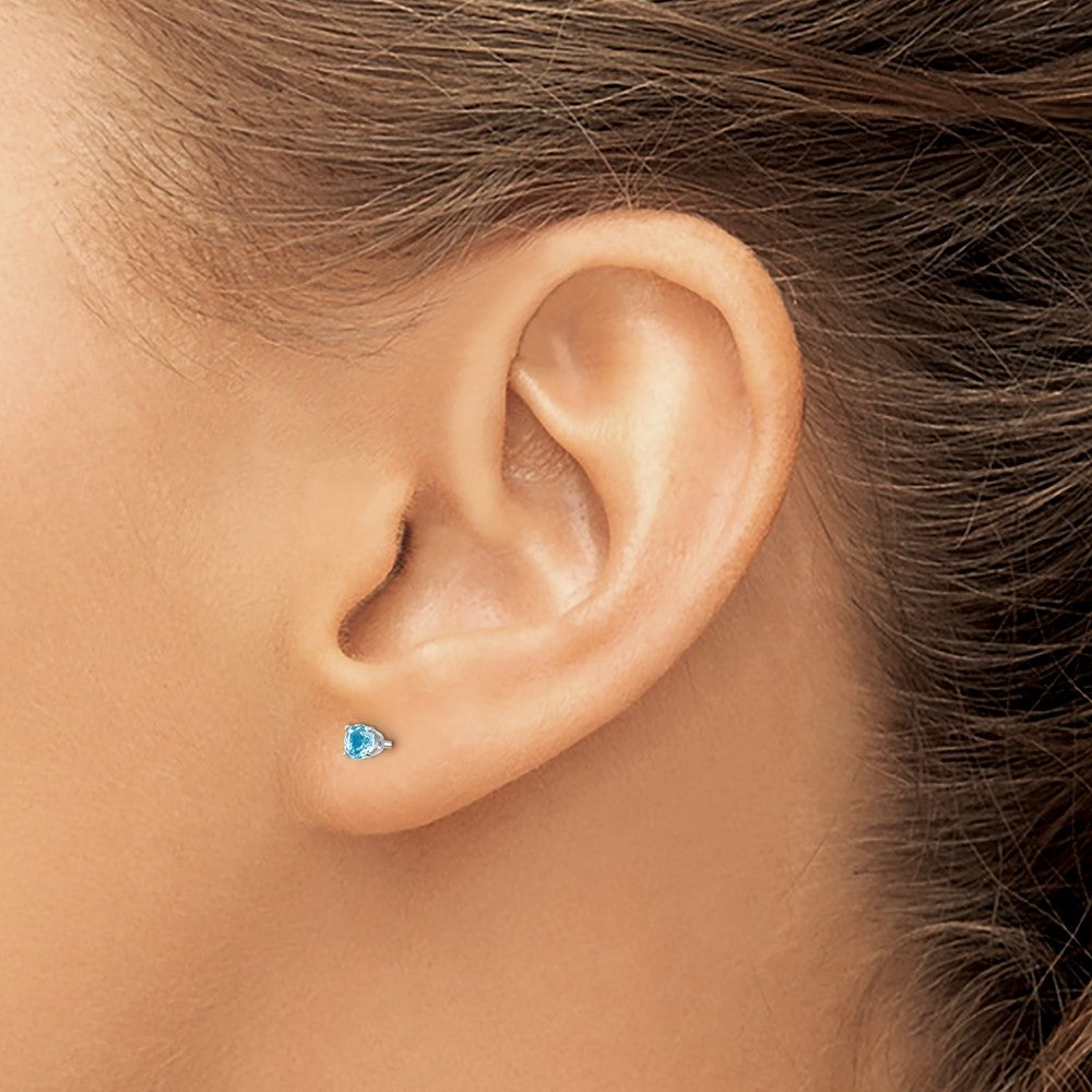 14k White Gold 3mm Blue Topaz Stud Earrings
