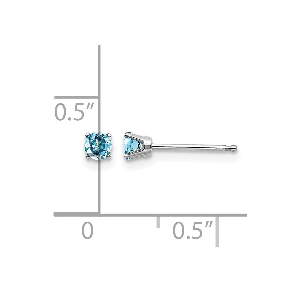 14k White Gold 3mm Blue Topaz Stud Earrings