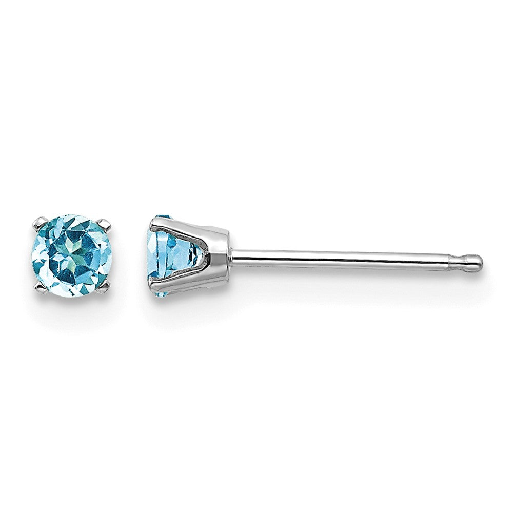 14k White Gold 3mm Blue Topaz Stud Earrings