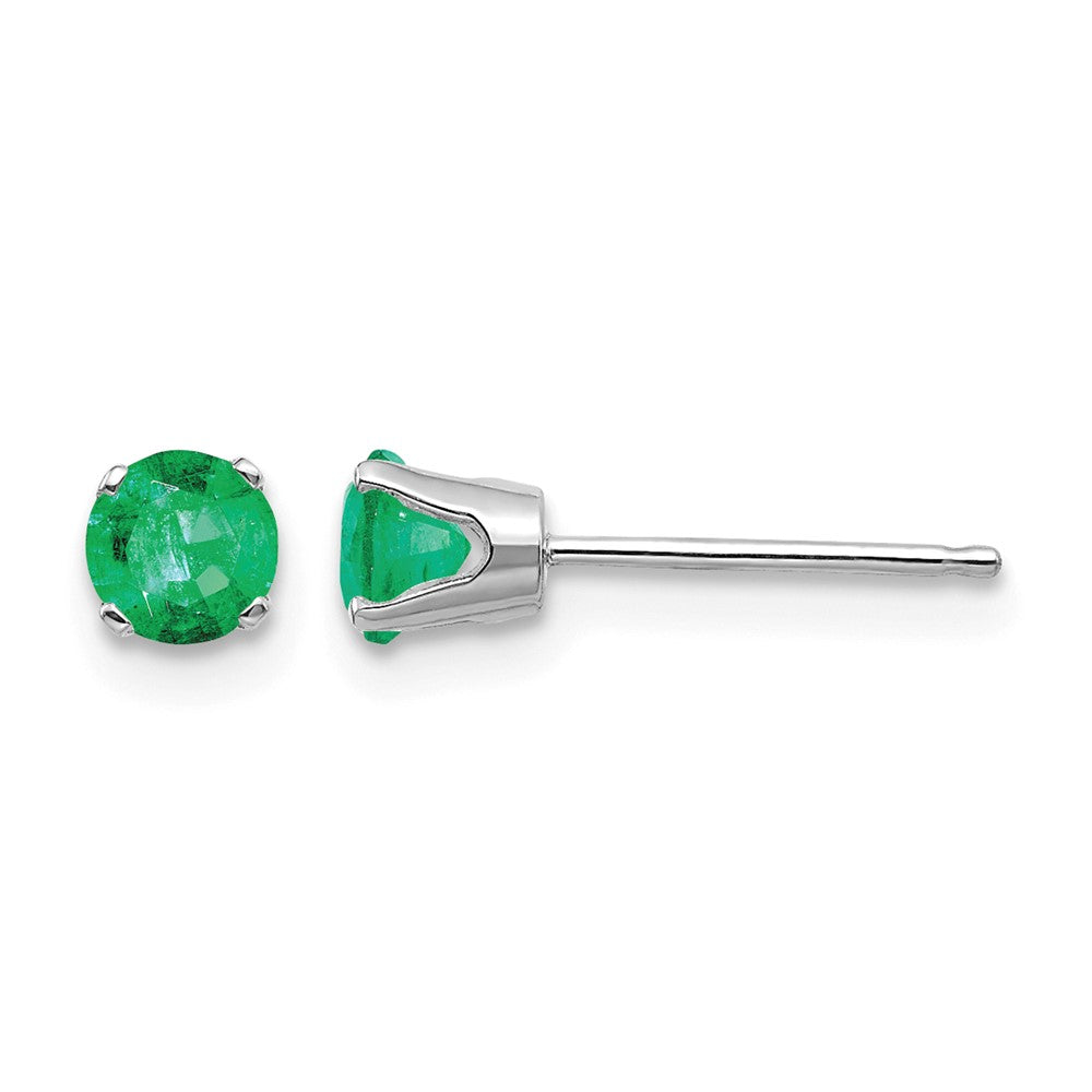 14k White Gold 4mm Emerald Stud Earrings