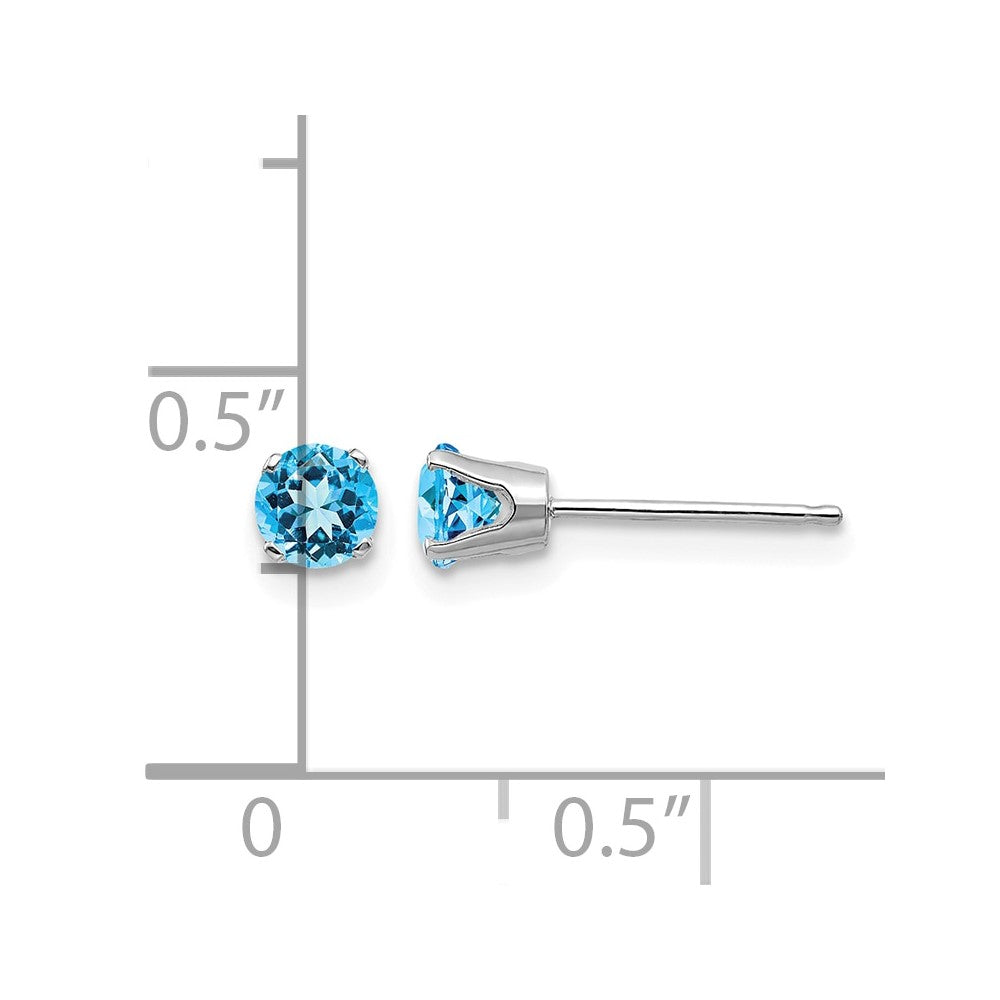 14k White Gold 4mm Blue Topaz Stud Earrings