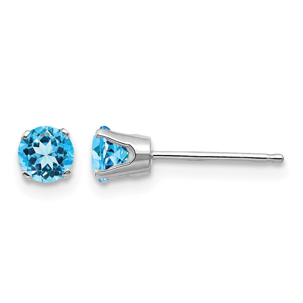 14k White Gold 4mm Blue Topaz Stud Earrings