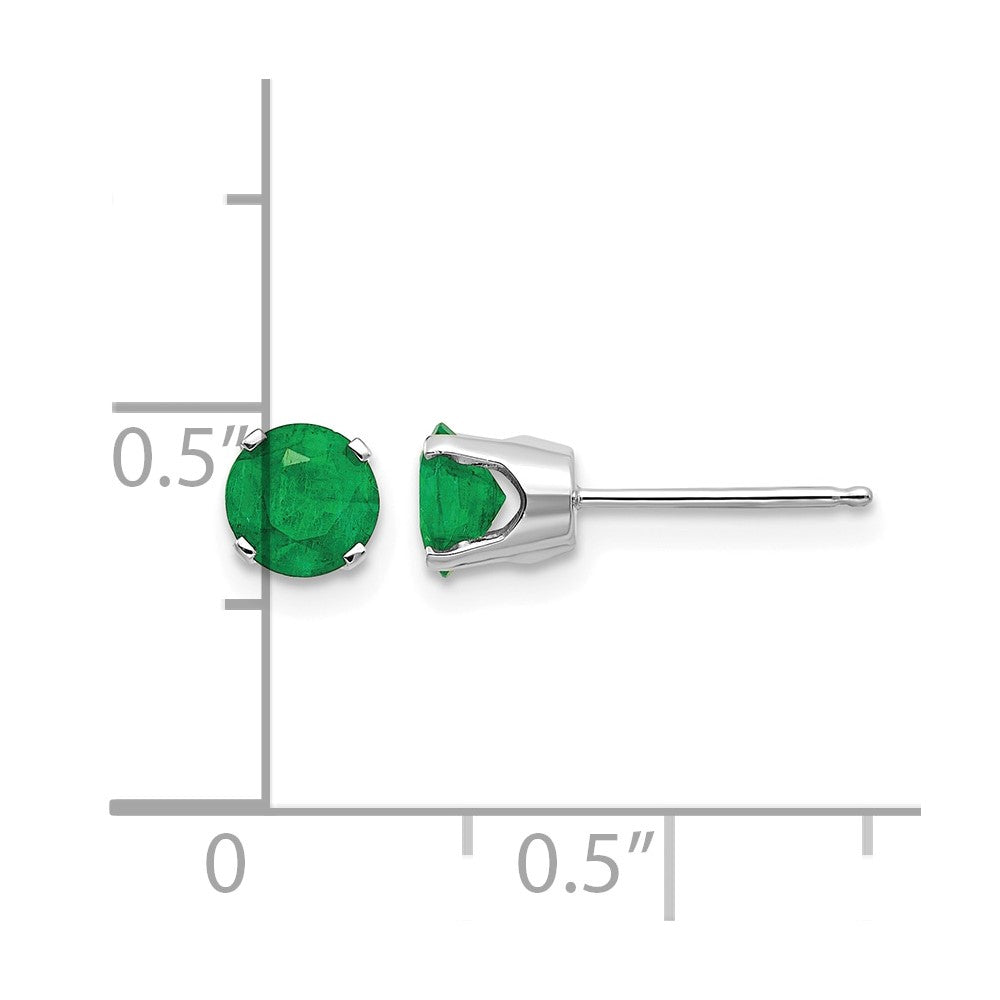 14k White Gold 5mm Emerald Stud Earrings