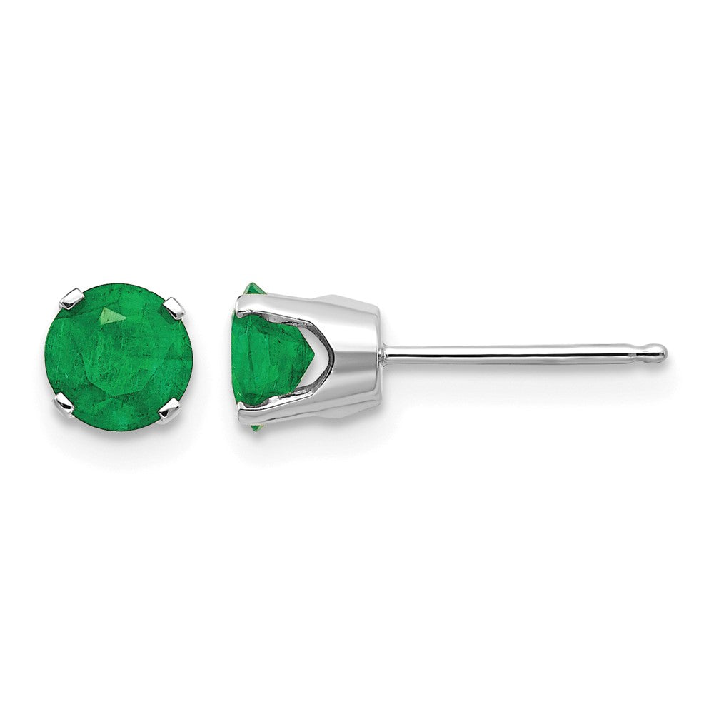 14k White Gold 5mm Emerald Stud Earrings