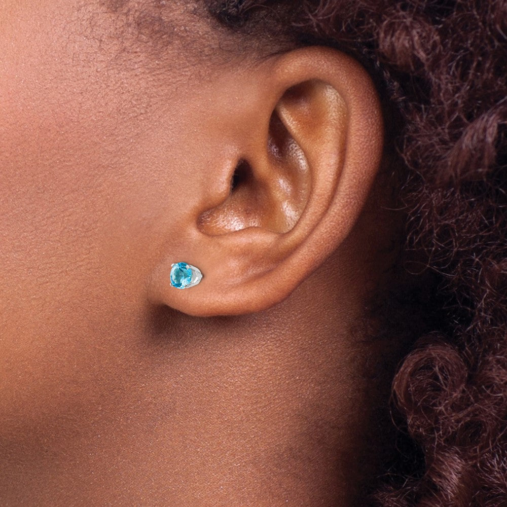 14k White Gold 5mm Blue Topaz Stud Earrings