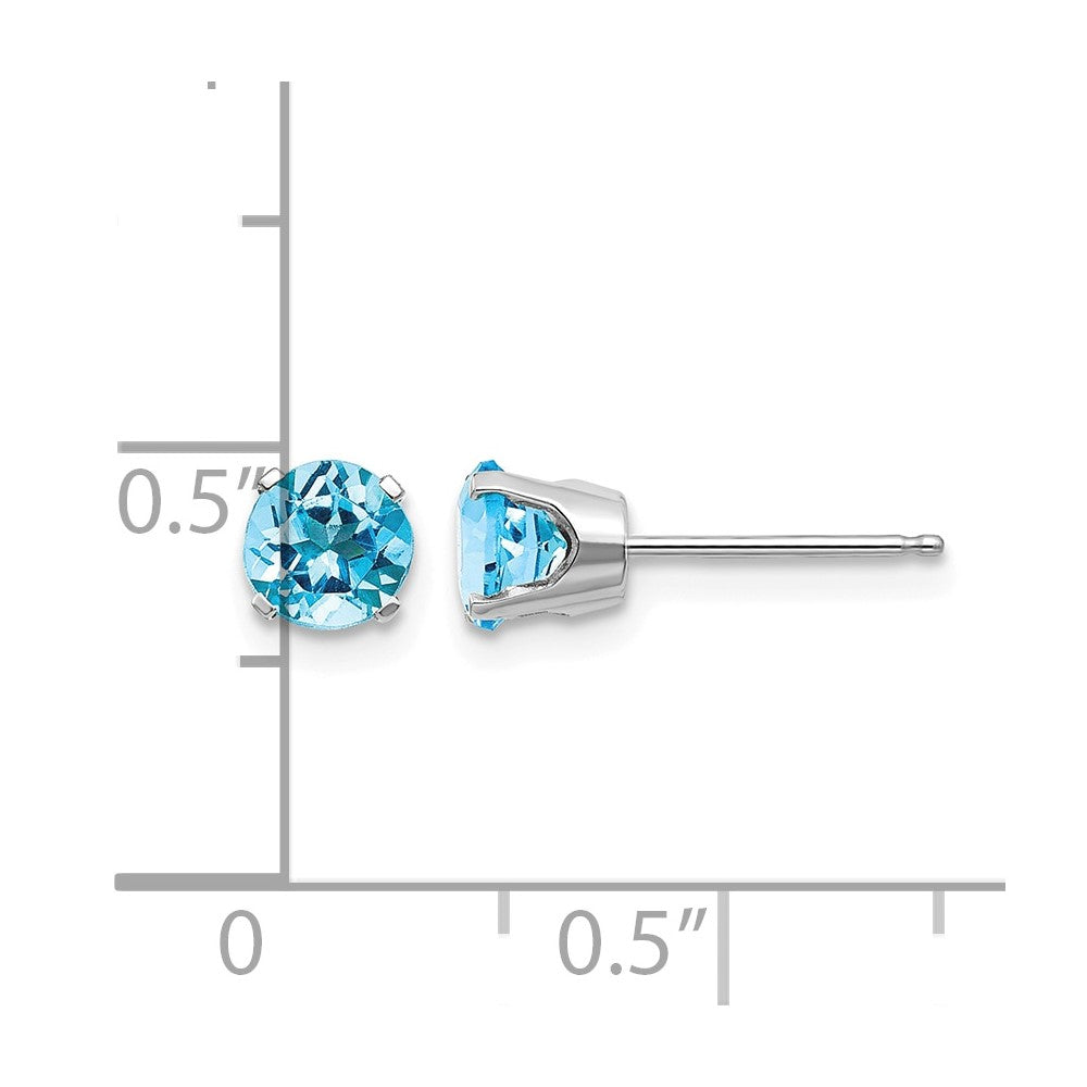 14k White Gold 5mm Blue Topaz Stud Earrings