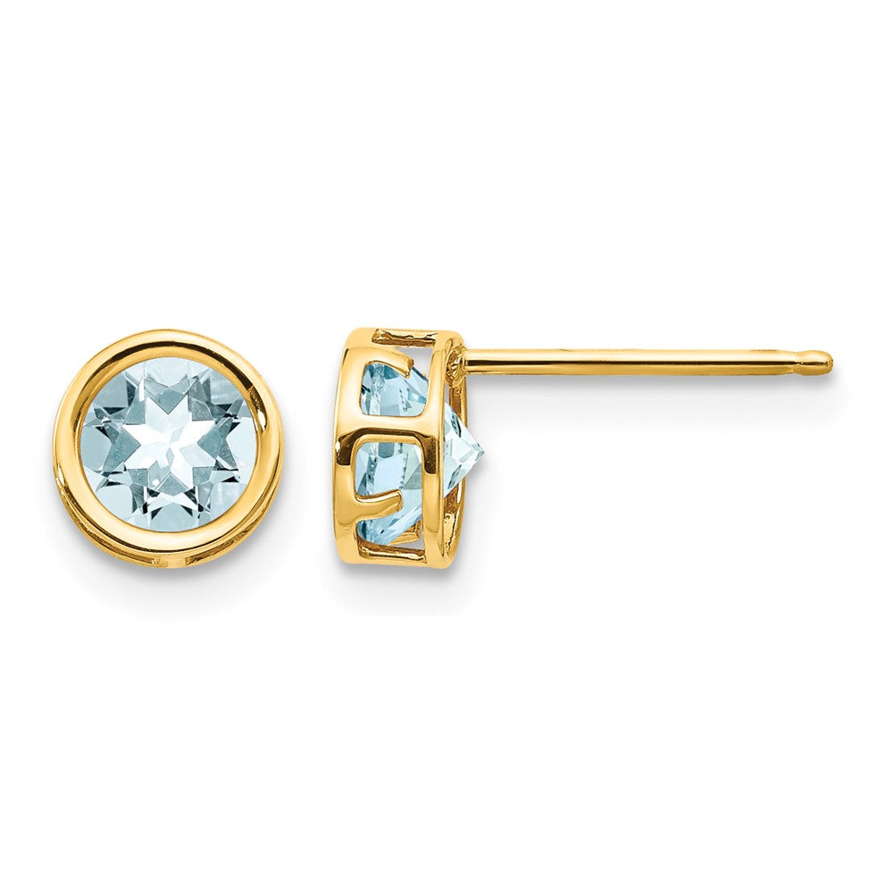 14k 5mm Bezel Aquamarine Stud Earrings