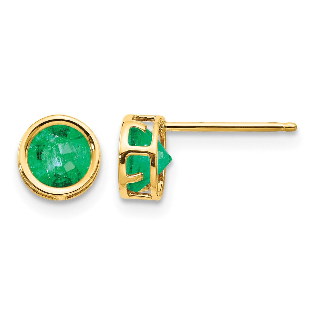 14k 5mm Bezel Emerald Stud Earrings