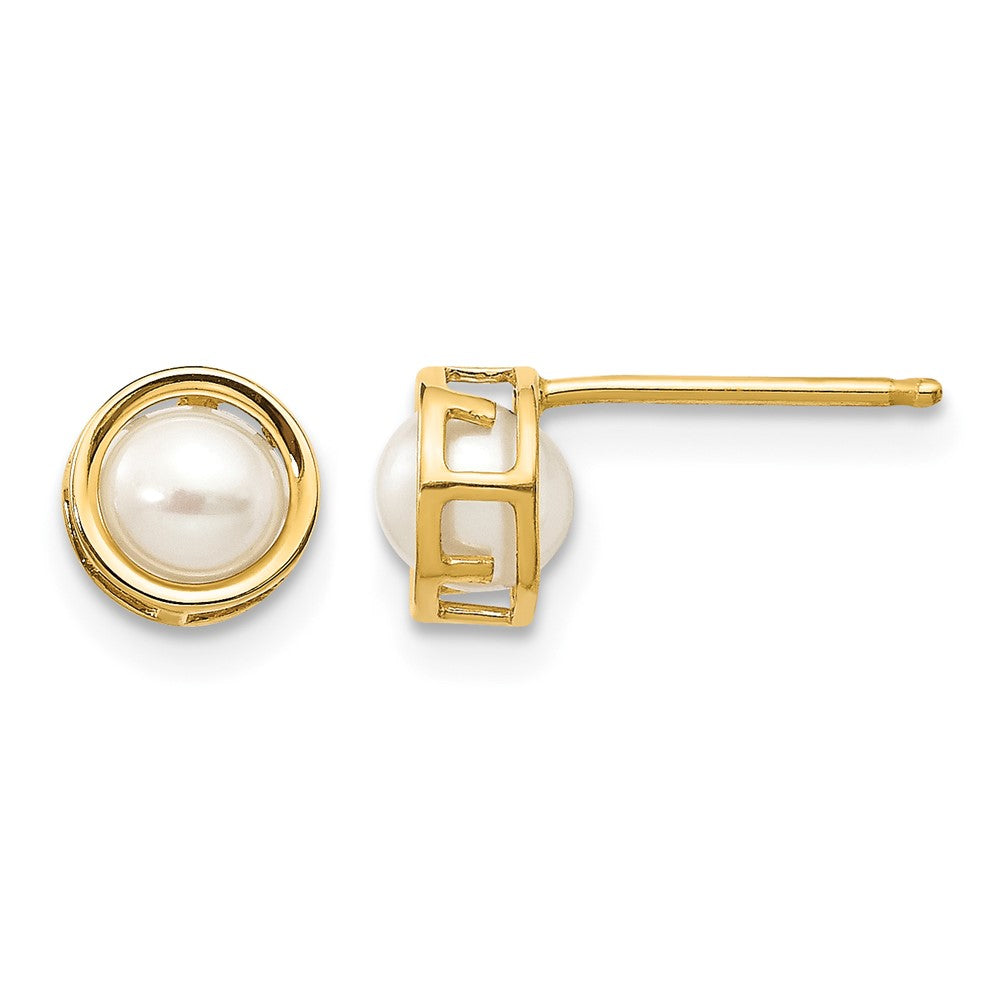 14k 4.5mm Bezel FW Cultured Pearl Stud Earrings