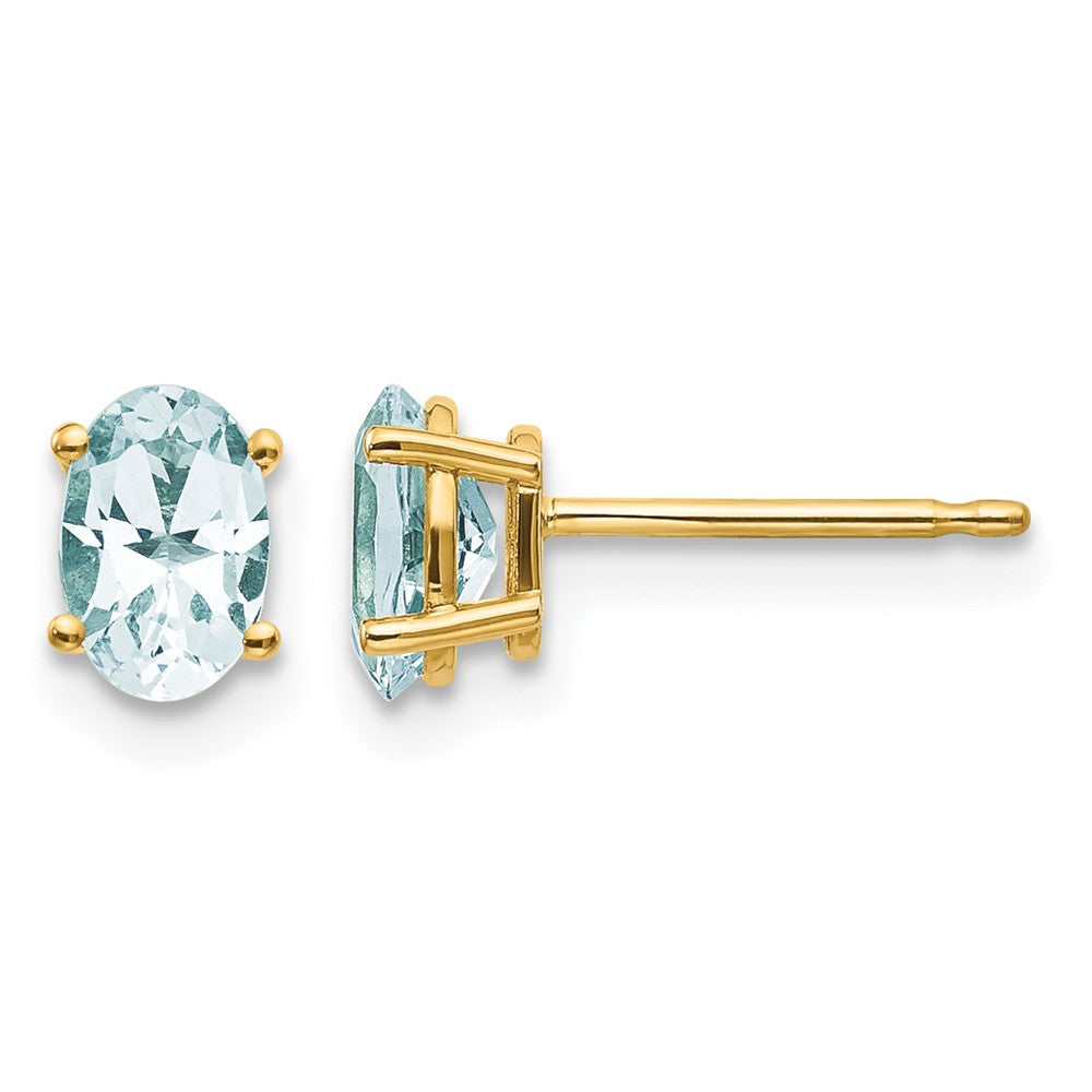 14k 6x4 Oval March/Aquamarine Post Earrings