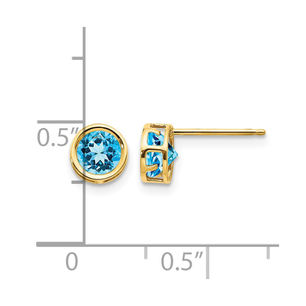 14k 5mm Blue Topaz Bezel Set Stud Earrings