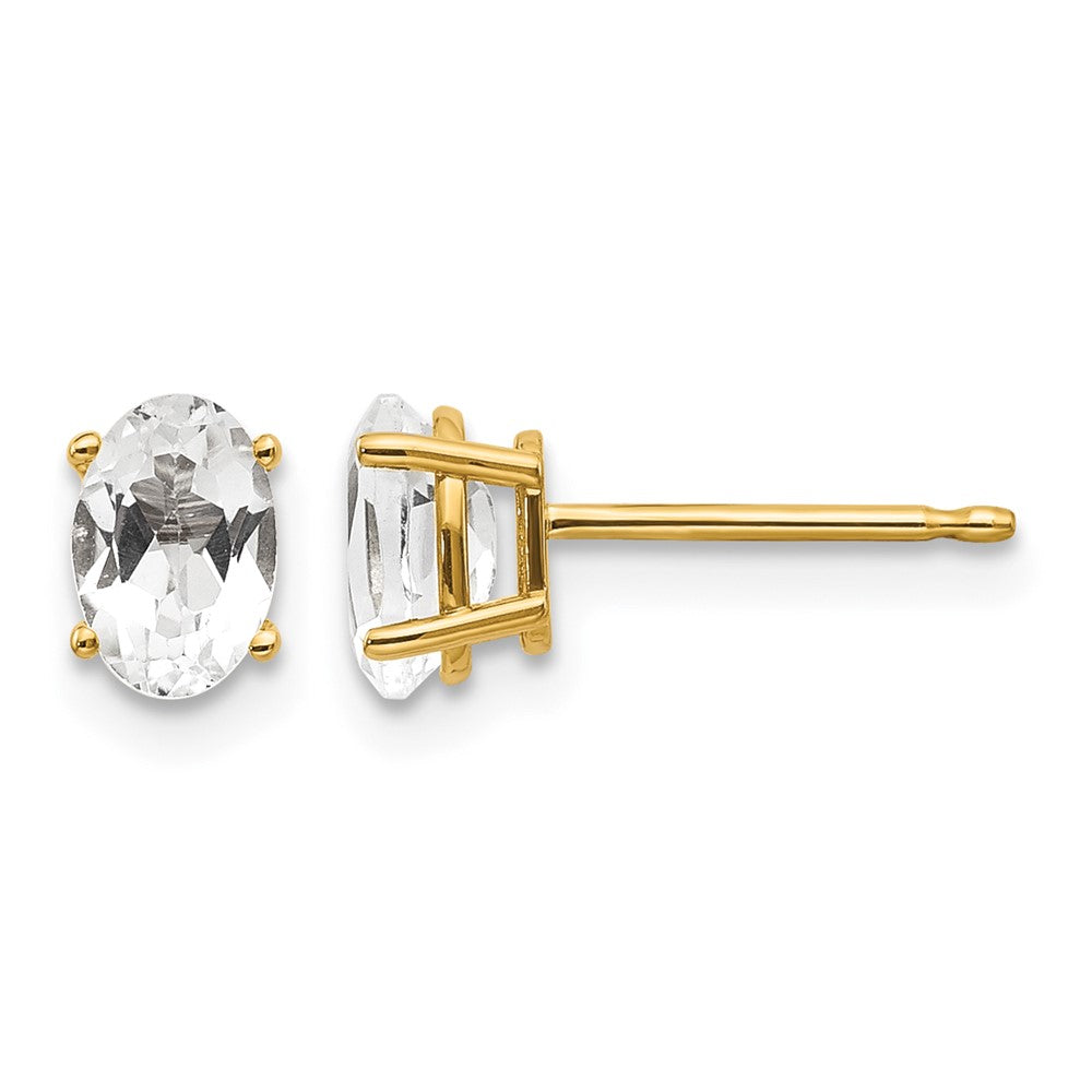 14k 6x4 Oval April/White Topaz Post Earrings