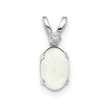 14K White Gold Diamond and Opal Birthstone Pendant