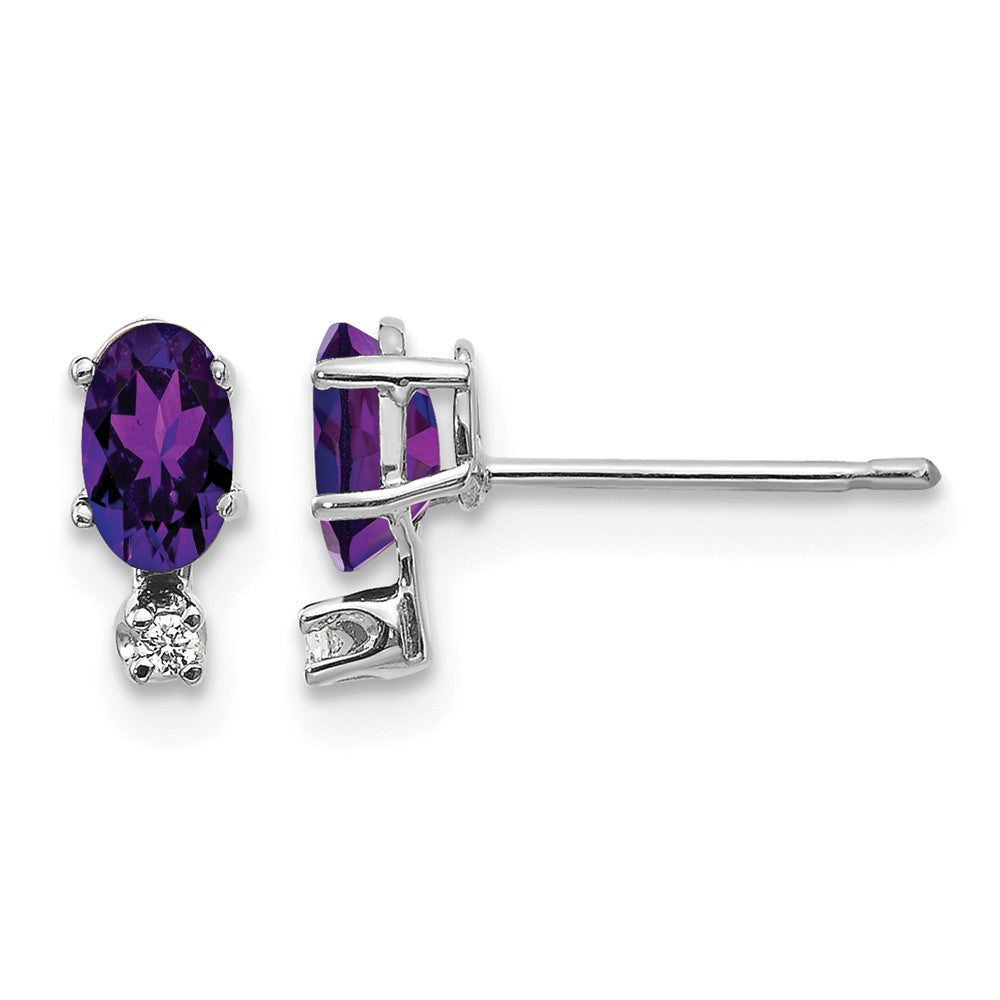 14K White Gold Diamond and Amethyst Birthstone Earrings