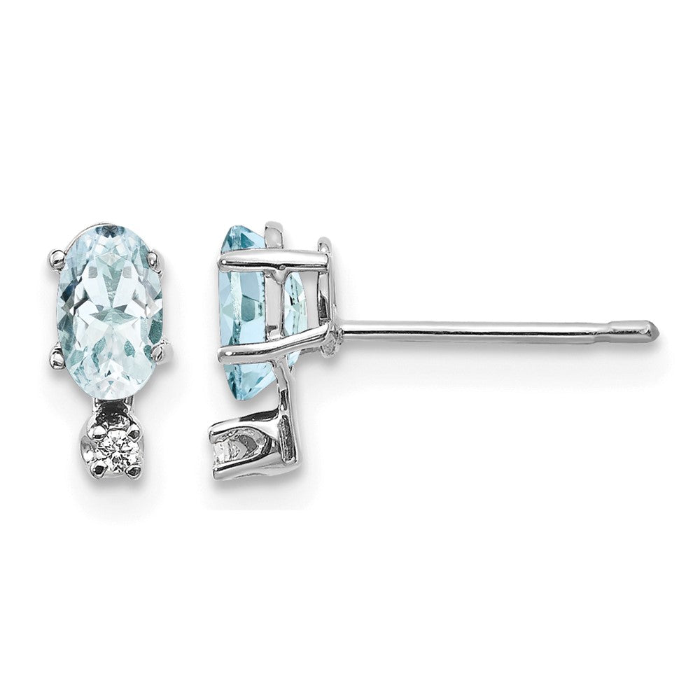 14K White Gold Diamond and Aquamarine Birthstone Earrings