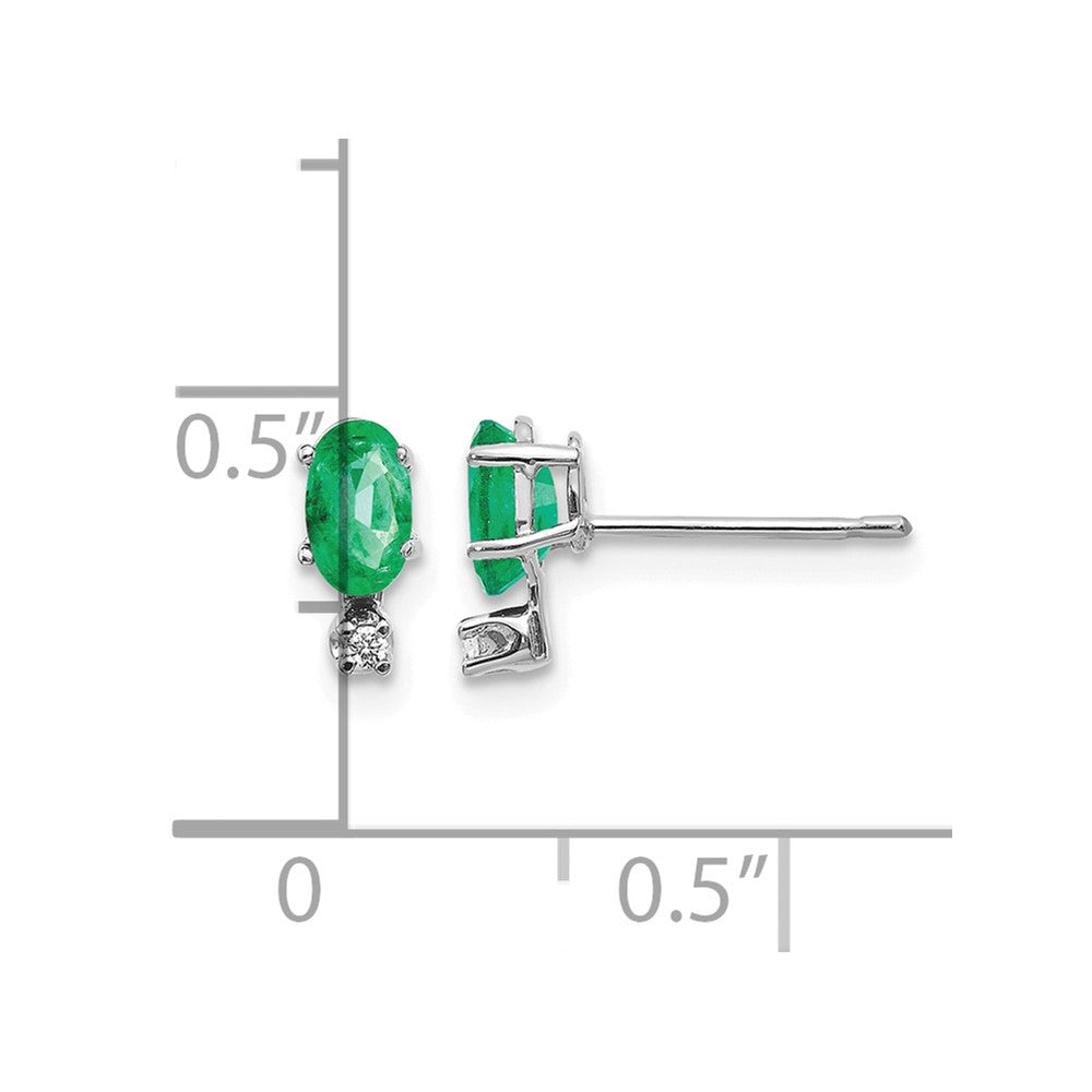 14K White Gold Diamond and Emerald Birthstone Earrings