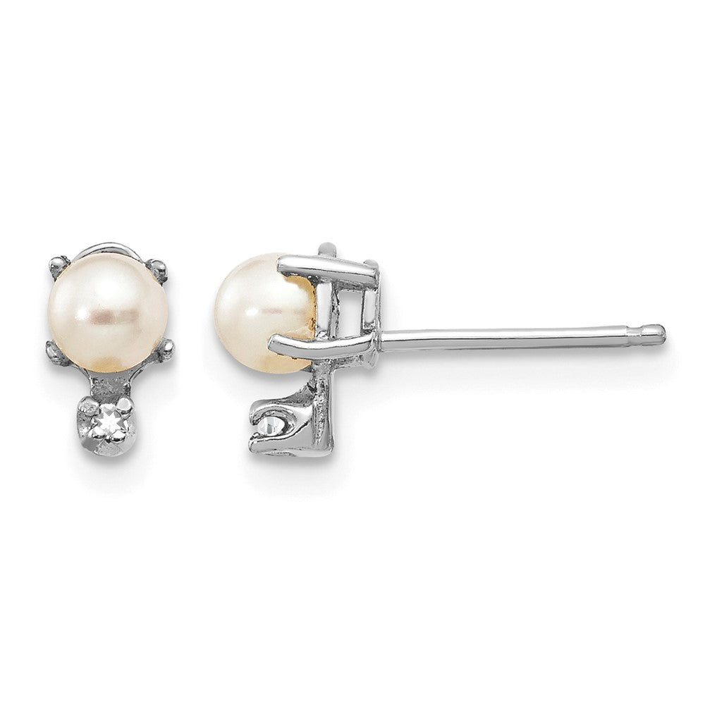14K White Gold Diamond and FW Cultured Pearl Birthstone Earrings