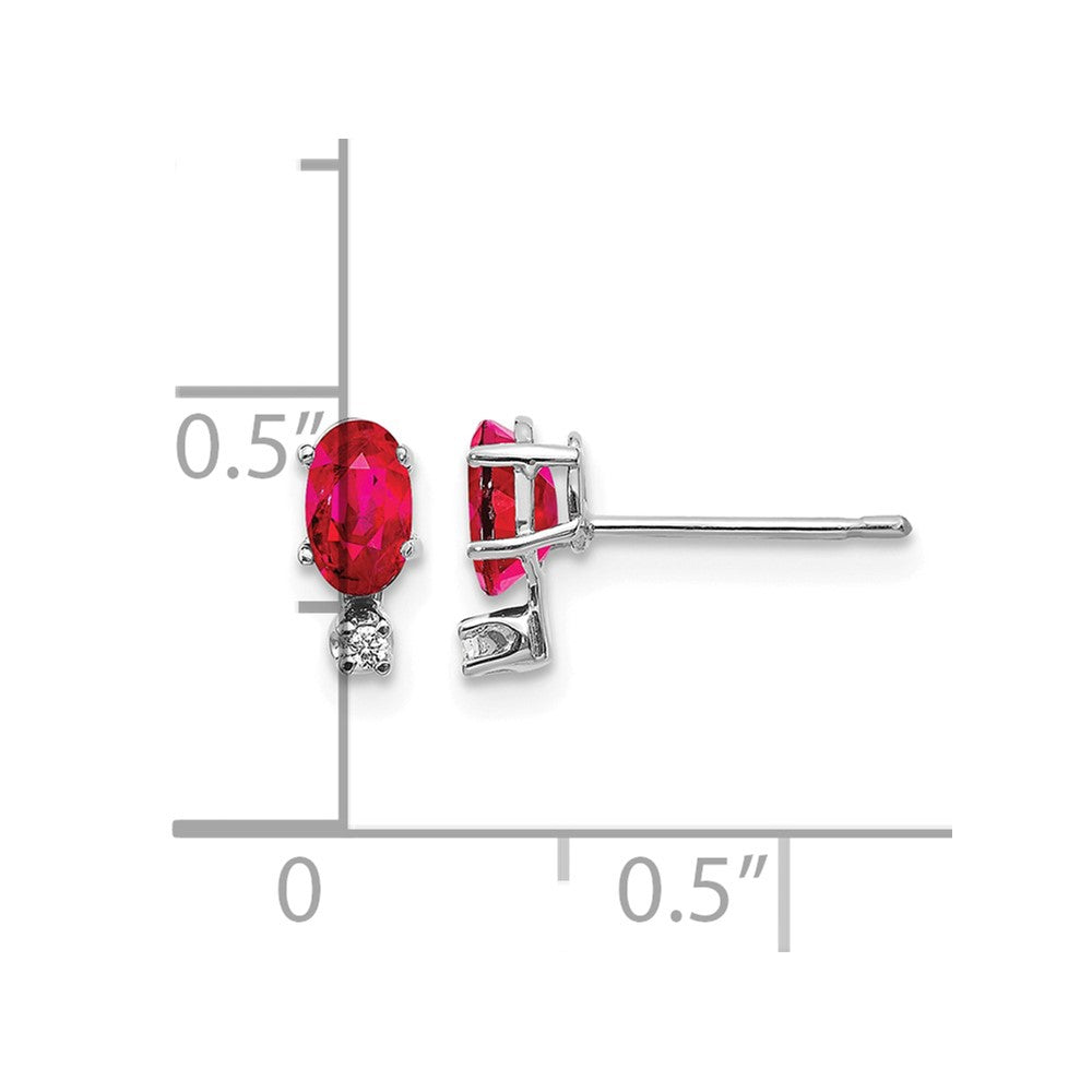 14K White Gold Diamond and Ruby Birthstone Earrings