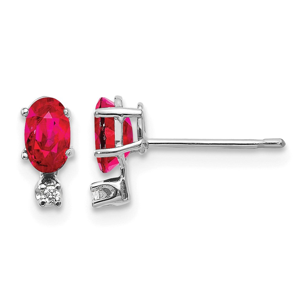 14K White Gold Diamond and Ruby Birthstone Earrings