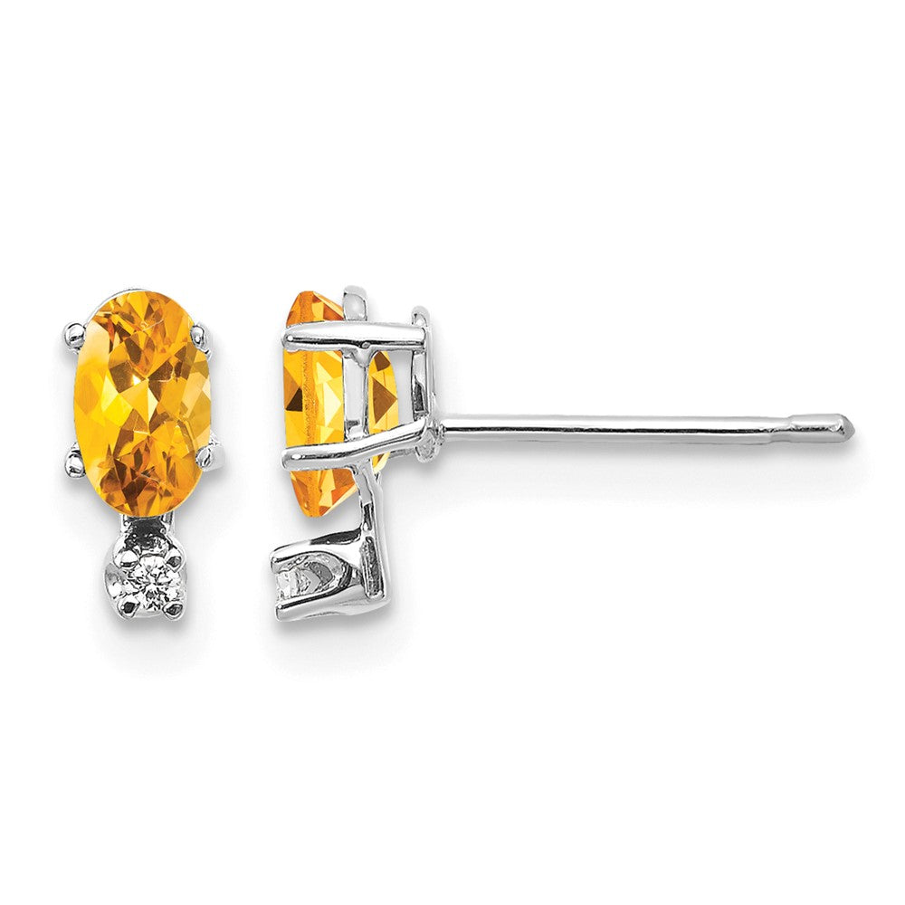 14K White Gold Diamond and Citrine Birthstone Earrings