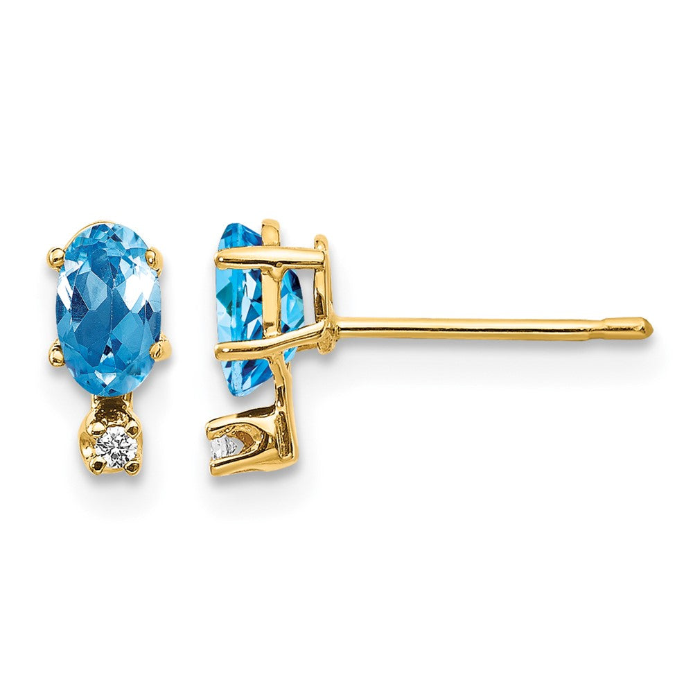 14k Diamond & Blue Topaz Birthstone Earrings
