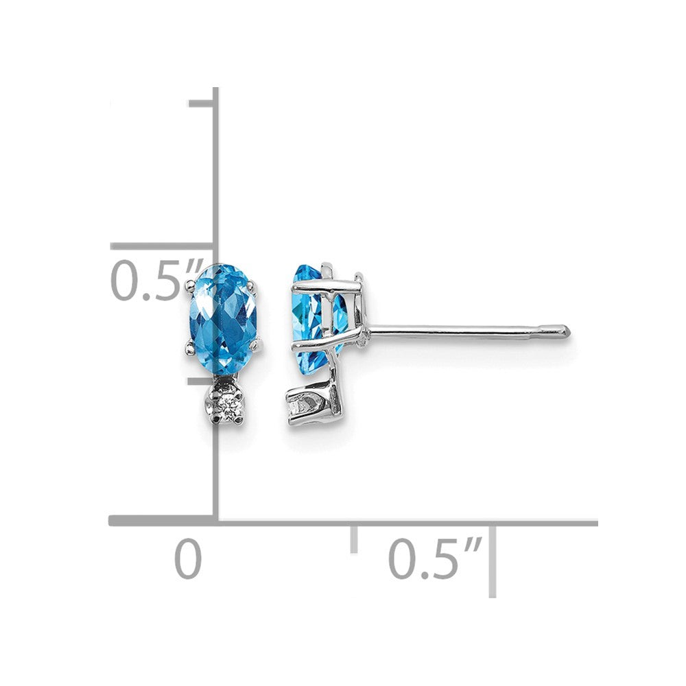 14K White Gold Diamond and Blue Topaz Birthstone Earrings