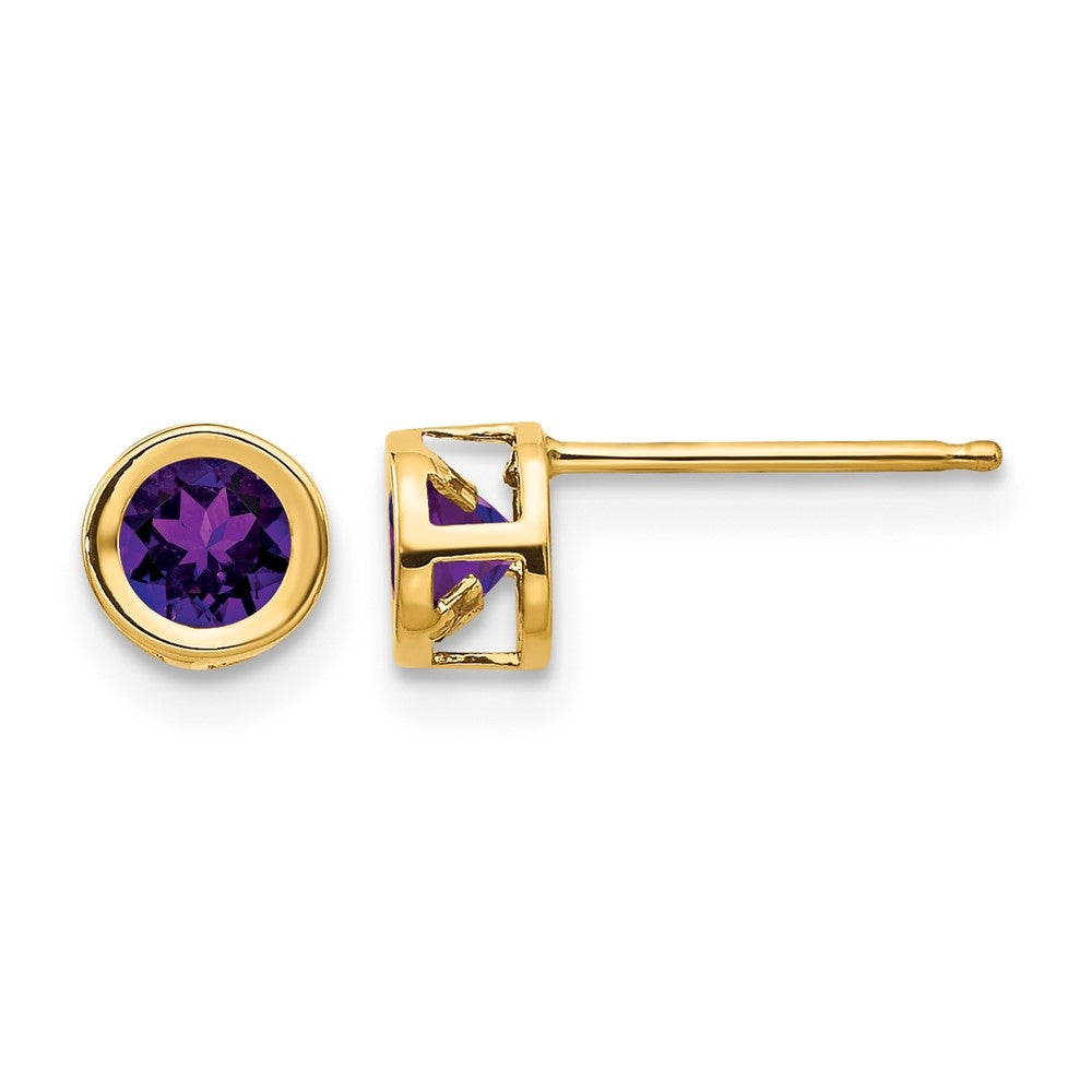 14k 4mm Bezel February/Amethyst Post Earrings
