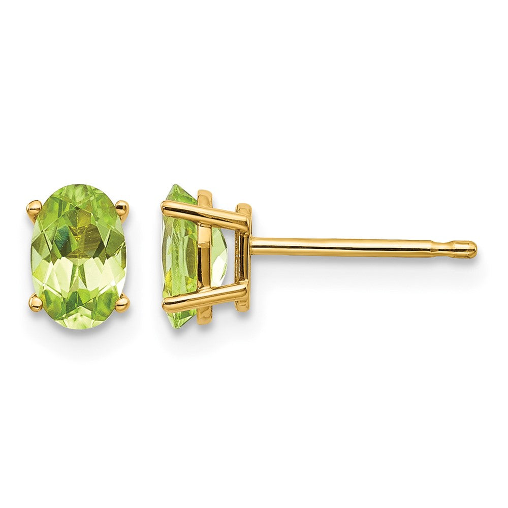 14k 6x4 Oval August/Peridot Post Earrings