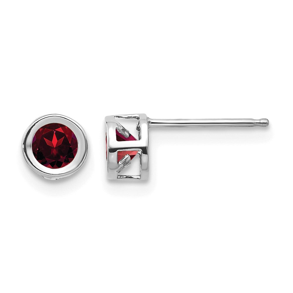 14k White Gold 4mm Bezel January/Garnet Post Earrings