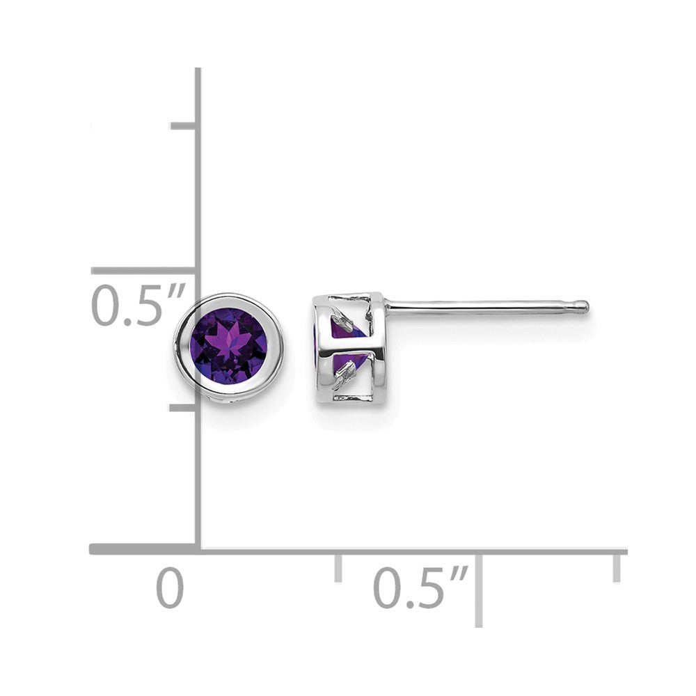 14k White Gold 4mm Bezel February/Amethyst Post Earrings