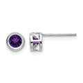 14k White Gold 4mm Bezel February/Amethyst Post Earrings