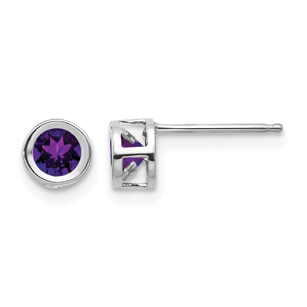 14k White Gold 4mm Bezel February/Amethyst Post Earrings