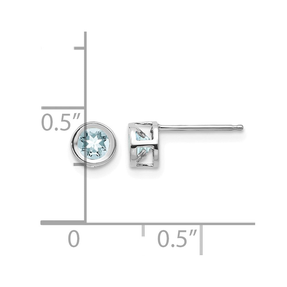 14k White Gold 4mm Bezel March/Aquamarine Post Earrings
