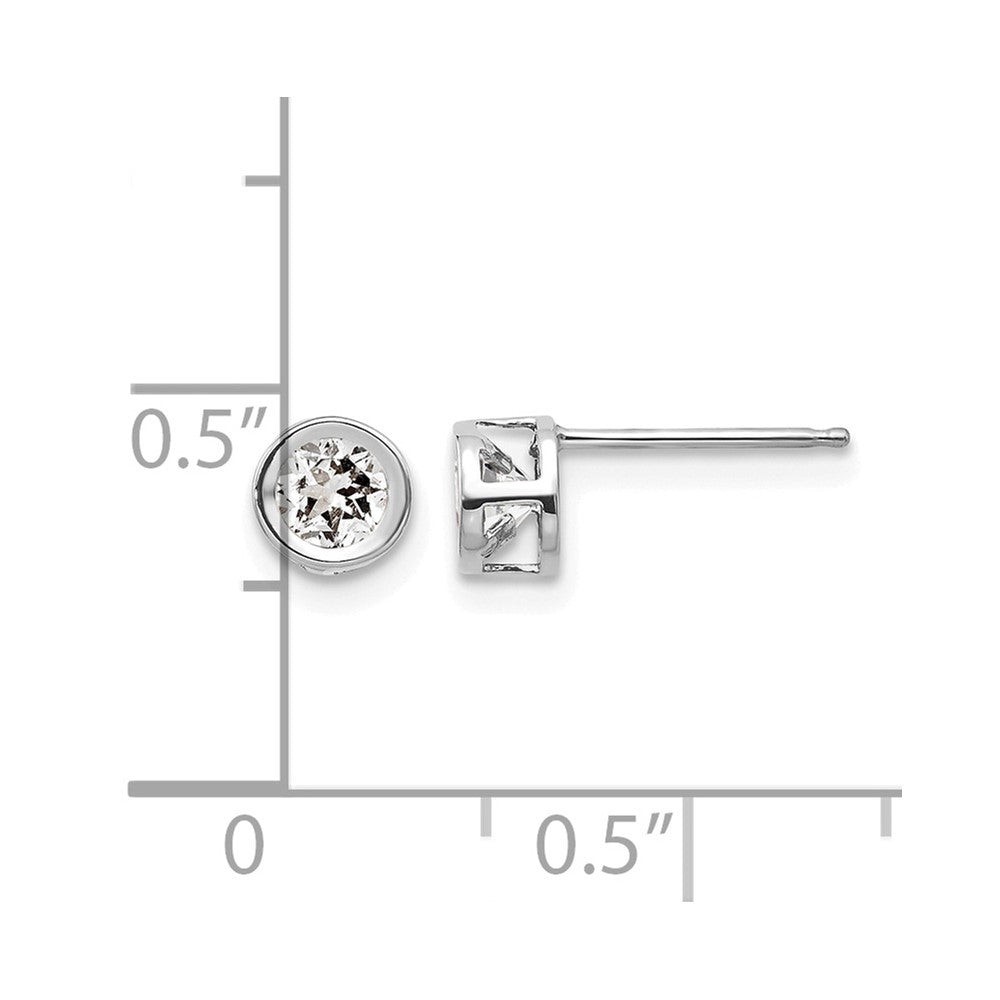 14k White Gold 4mm Bezel April/White Topaz Post Earrings