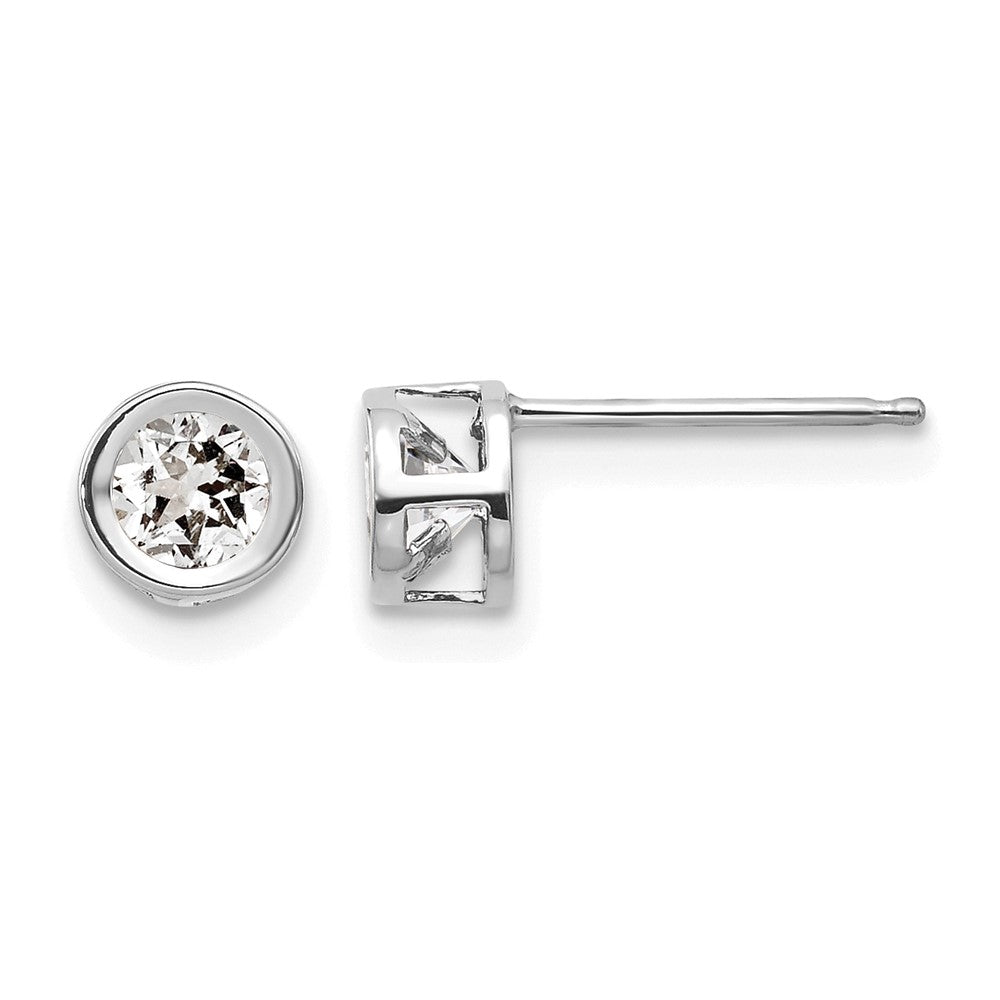 14k White Gold 4mm Bezel April/White Topaz Post Earrings