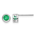 14k White Gold 4mm Bezel May/Emerald Post Earrings